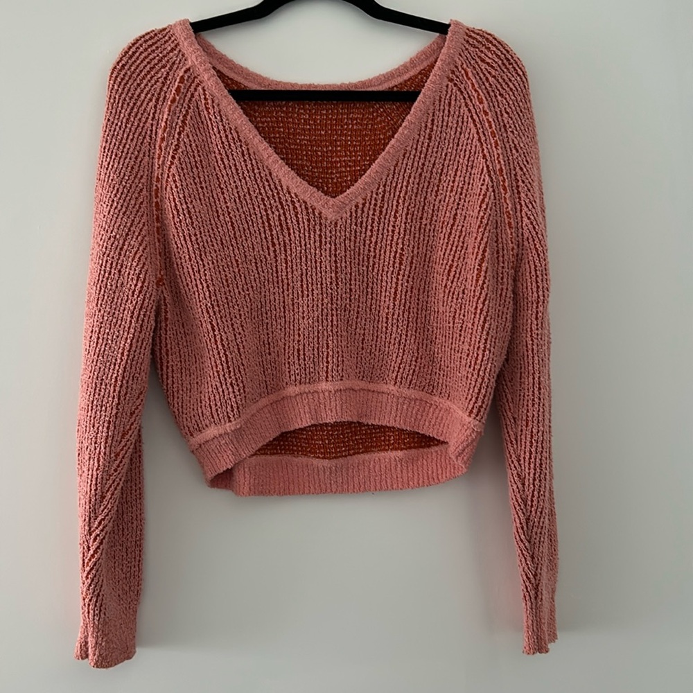 Free People Coral V Neck Sweater